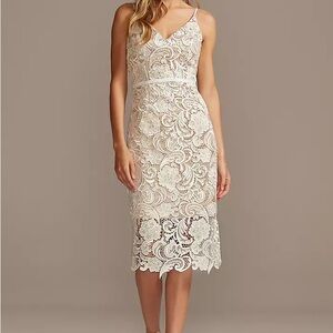 Elegant Cream Lace Overlay Midi Dress size 10 David’s Bridal